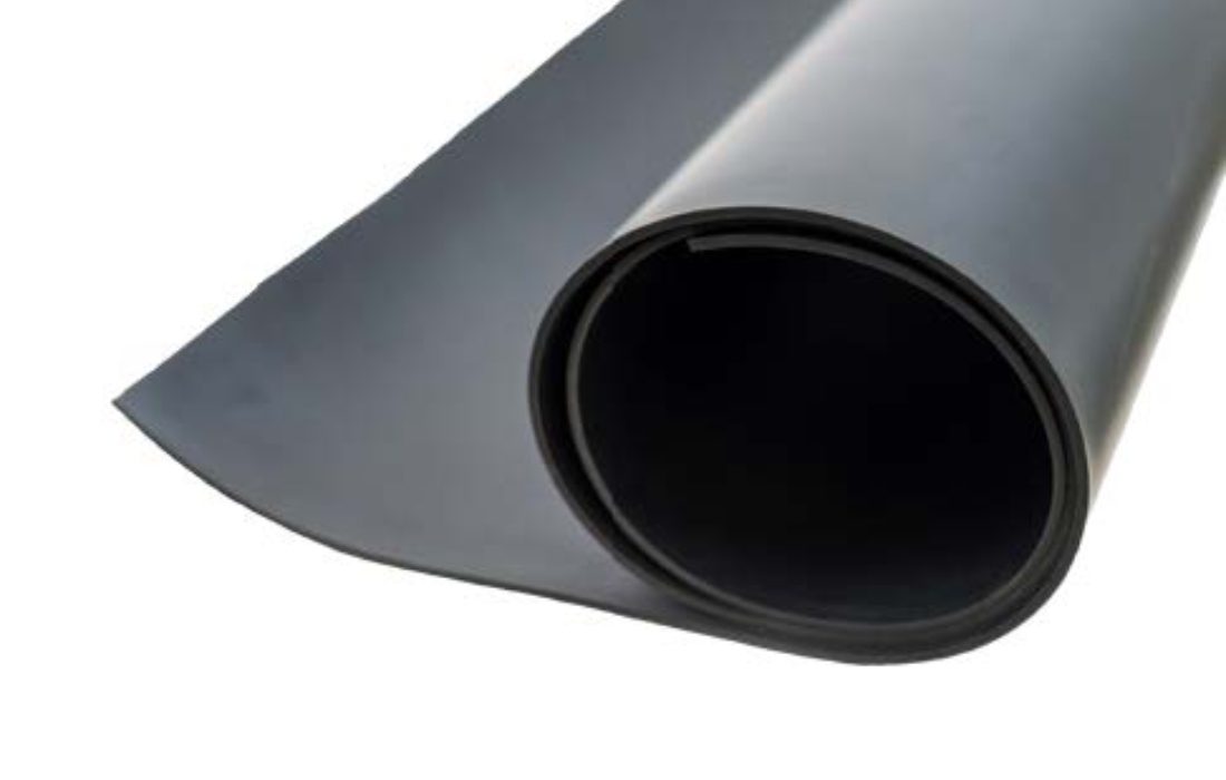 Close-up of black rubber sheet roll