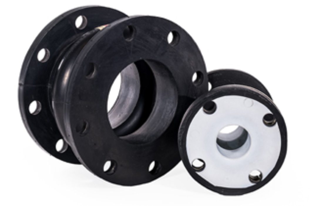 Rubber pipe connectors with flange ends.