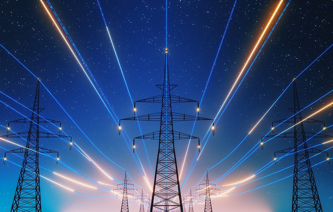 Power lines with glowing energy beams.