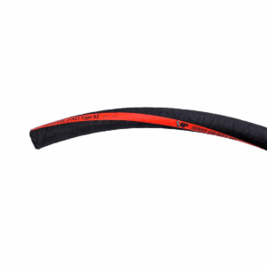 Black and red industrial hose against white.
