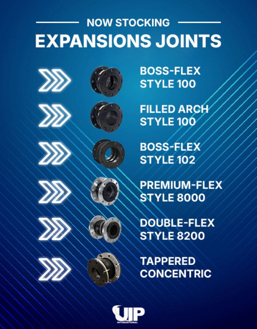 Expansion joints product list on blue background.